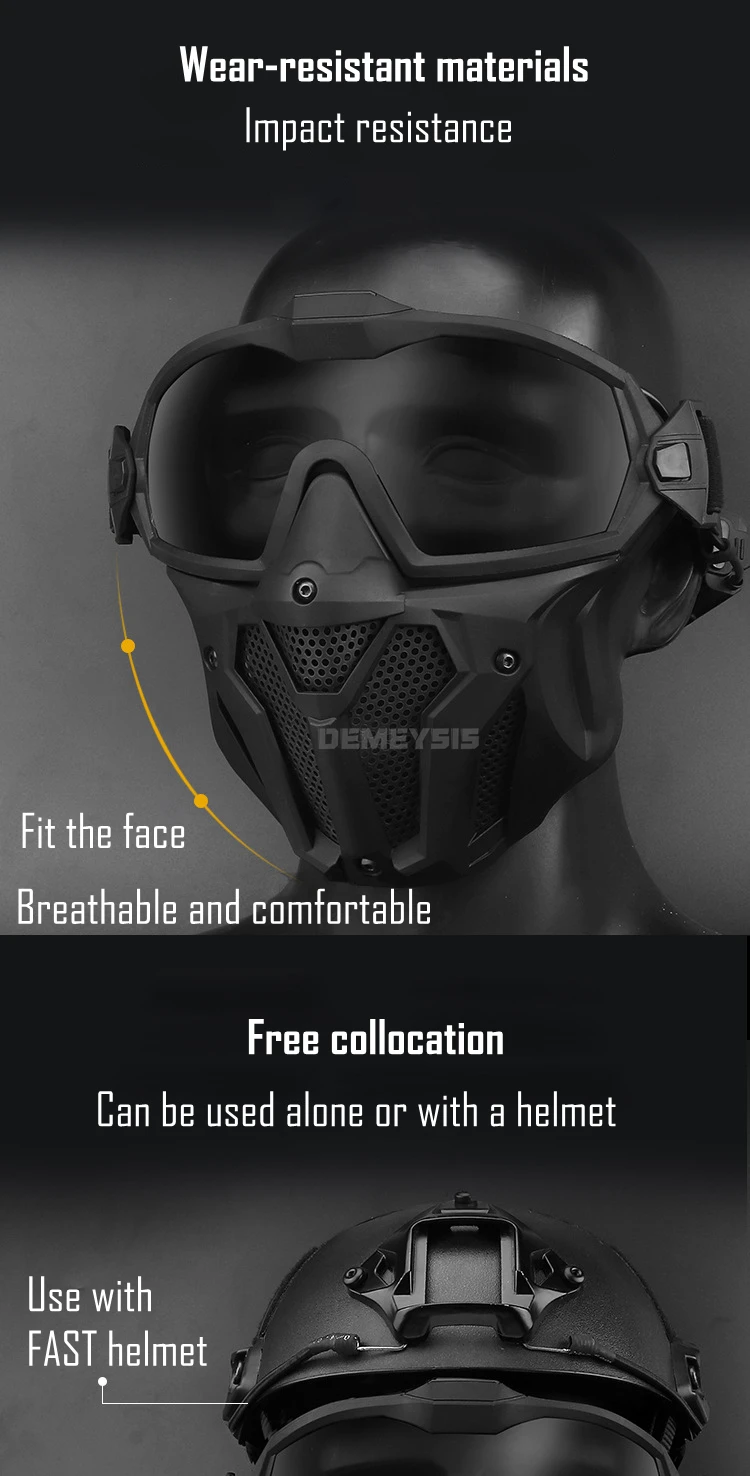 Tactical Full Face Mask Anti-fog Fan Shooting Safety Protective Equipment Hunting Airsoft Paintball Detachable Goggles Masks Set