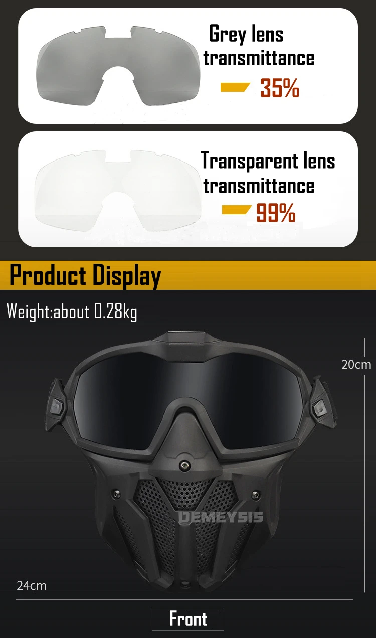Tactical Full Face Mask Anti-fog Fan Shooting Safety Protective Equipment Hunting Airsoft Paintball Detachable Goggles Masks Set