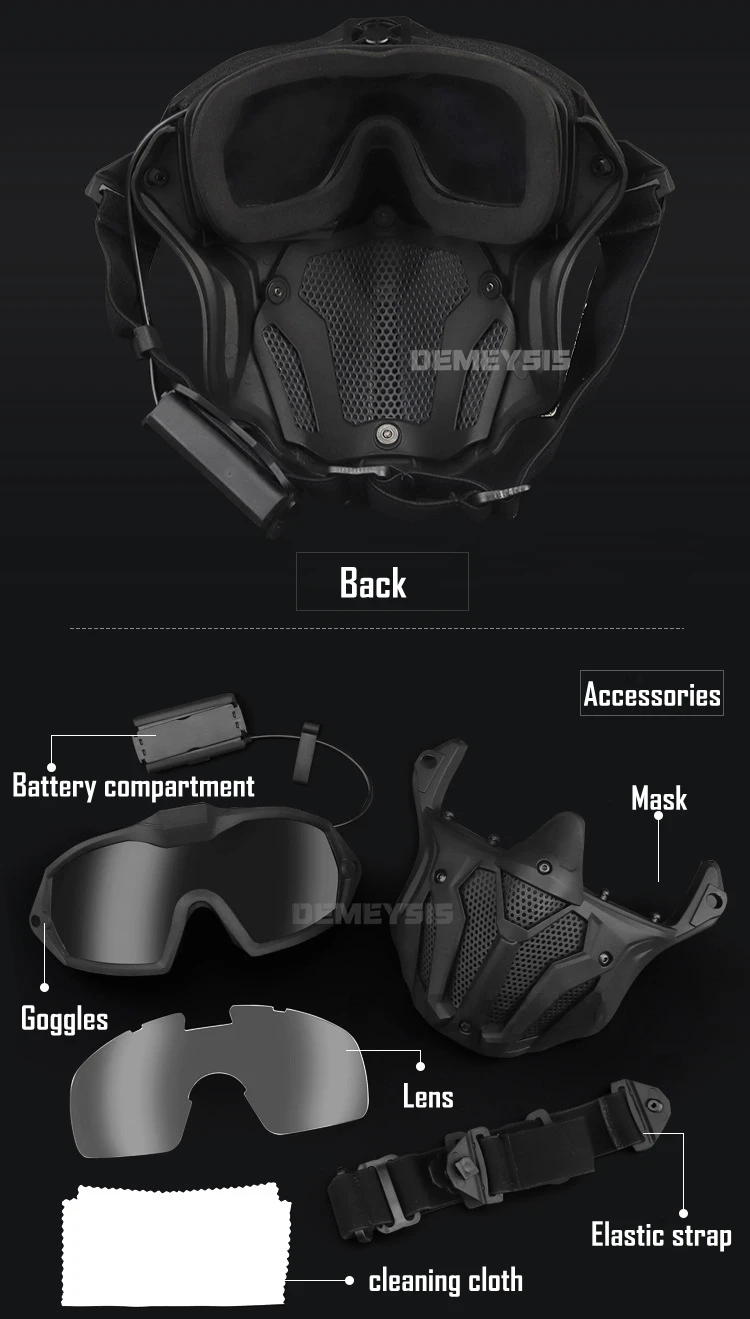 Tactical Full Face Mask Anti-fog Fan Shooting Safety Protective Equipment Hunting Airsoft Paintball Detachable Goggles Masks Set