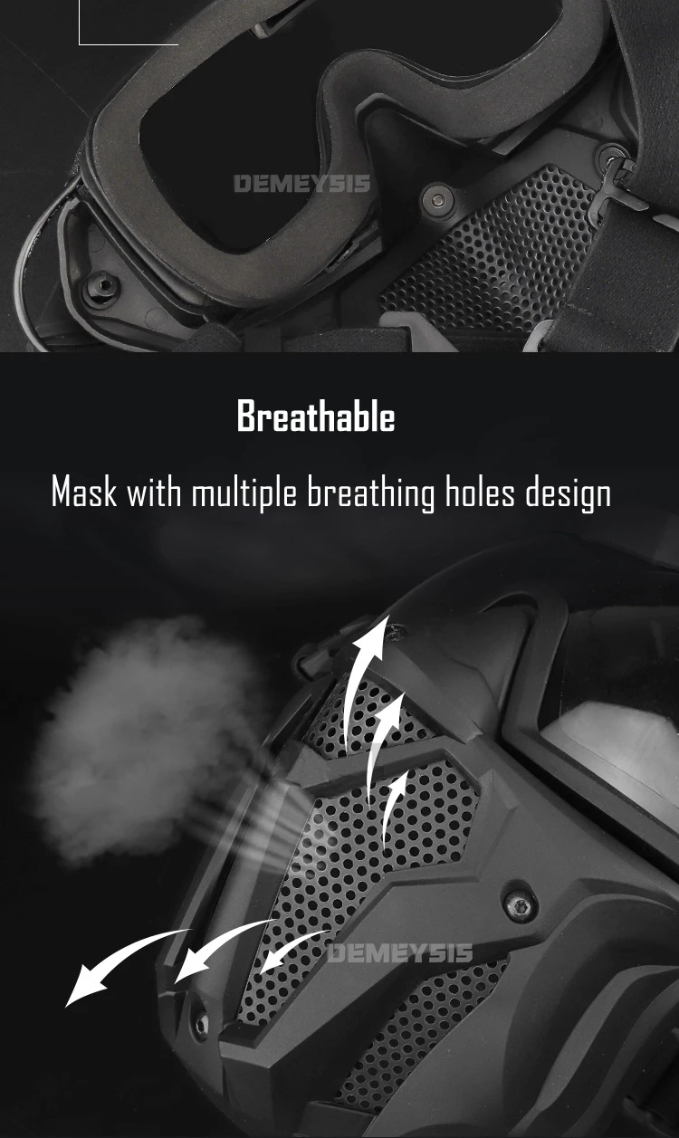 Tactical Full Face Mask Anti-fog Fan Shooting Safety Protective Equipment Hunting Airsoft Paintball Detachable Goggles Masks Set