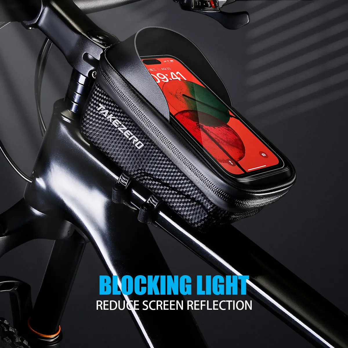 TAKEZERO A2X Bicycle Phone Bag Hard Shell Quick Release TPU Touchscreen Window Sun Hood Zipper Storage Adjustable Bracket