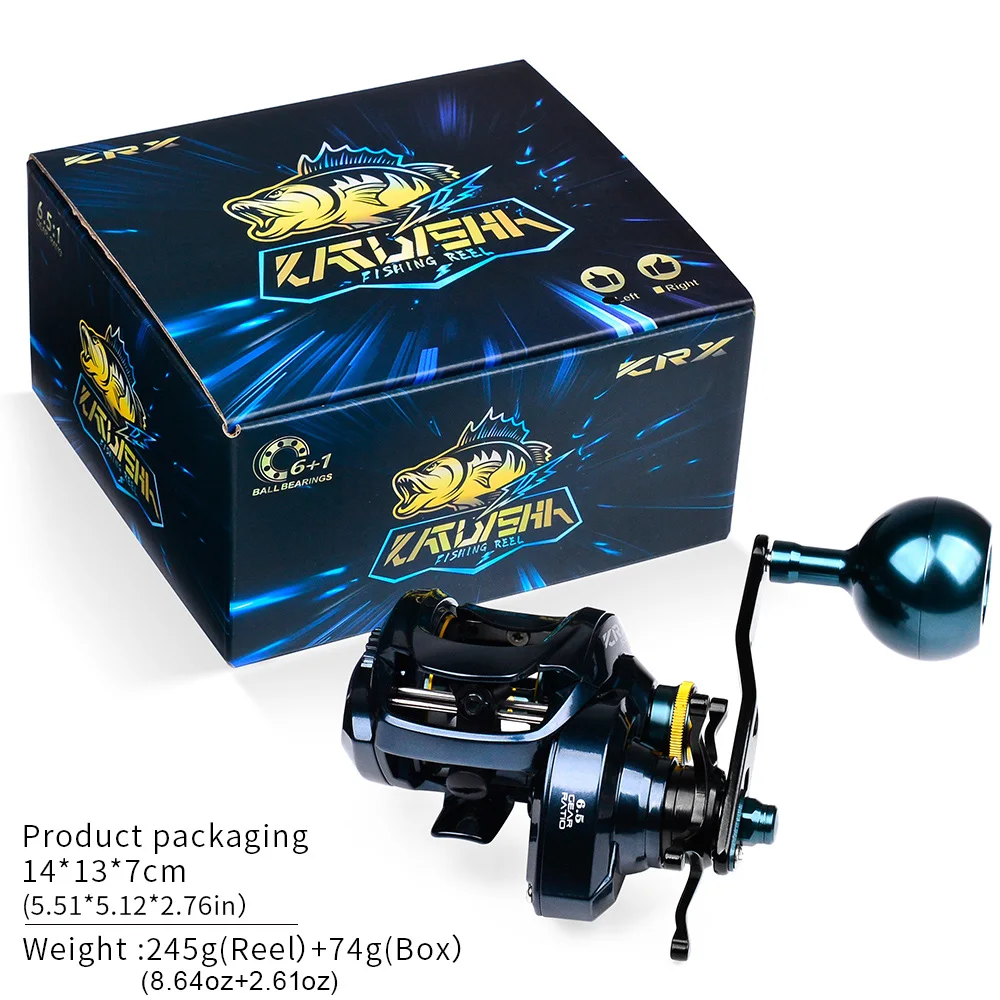 PROBEROS Baitcasting Reel 6.5:1 Gear Ratio 6+1BB 20kg/44lb Drag 243/245g Metal Body Cast Drum Wheel Saltwater Fishing Reel Pesca