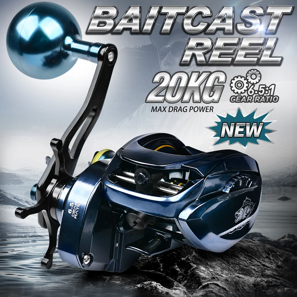 PROBEROS Baitcasting Reel 6.5:1 Gear Ratio 6+1BB 20kg/44lb Drag 243/245g Metal Body Cast Drum Wheel Saltwater Fishing Reel Pesca