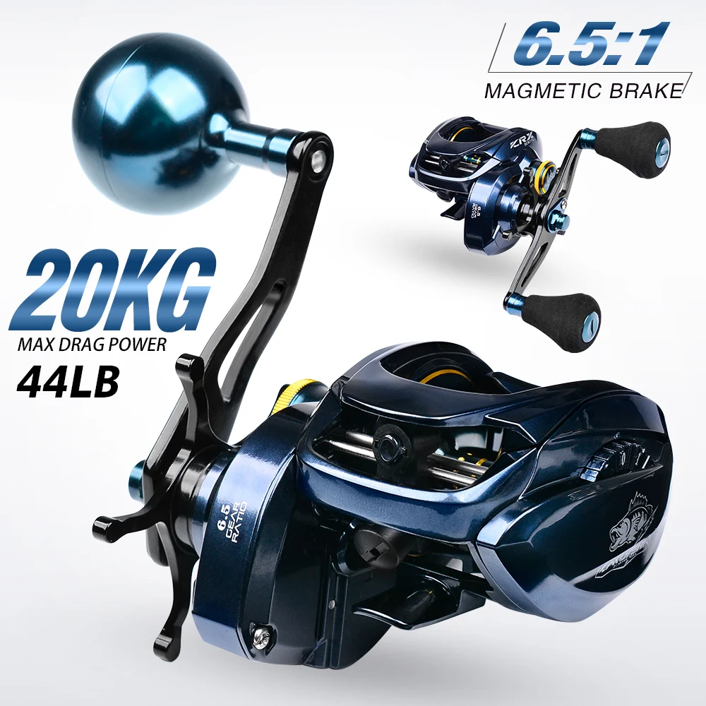 PROBEROS Baitcasting Reel 6.5:1 Gear Ratio 6+1BB 20kg/44lb Drag 243/245g Metal Body Cast Drum Wheel Saltwater Fishing Reel Pesca