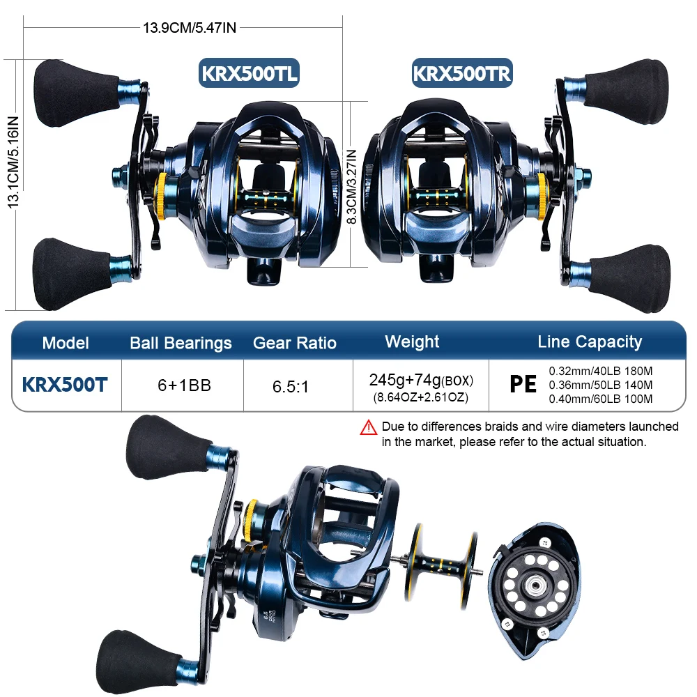 PROBEROS Baitcasting Reel 6.5:1 Gear Ratio 6+1BB 20kg/44lb Drag 243/245g Metal Body Cast Drum Wheel Saltwater Fishing Reel Pesca