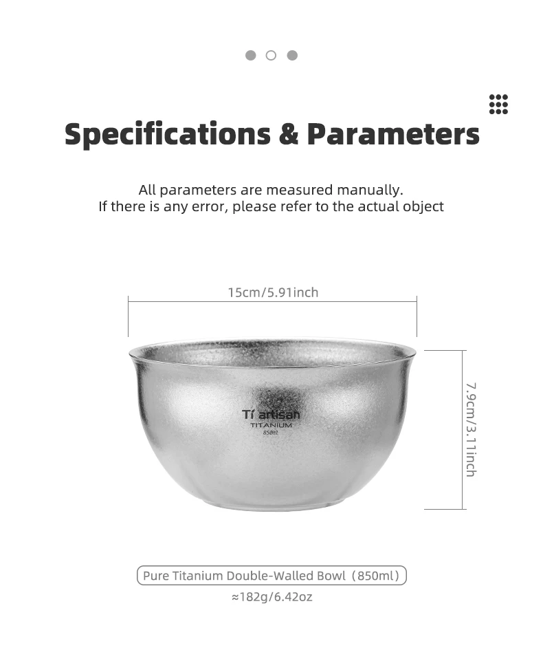 Tiartisan Pure Titanium Ultralight Camping Bowl 850ml Double Layer Non-Scalded Soup Bowl Outdoor Picnic Portable Food Container