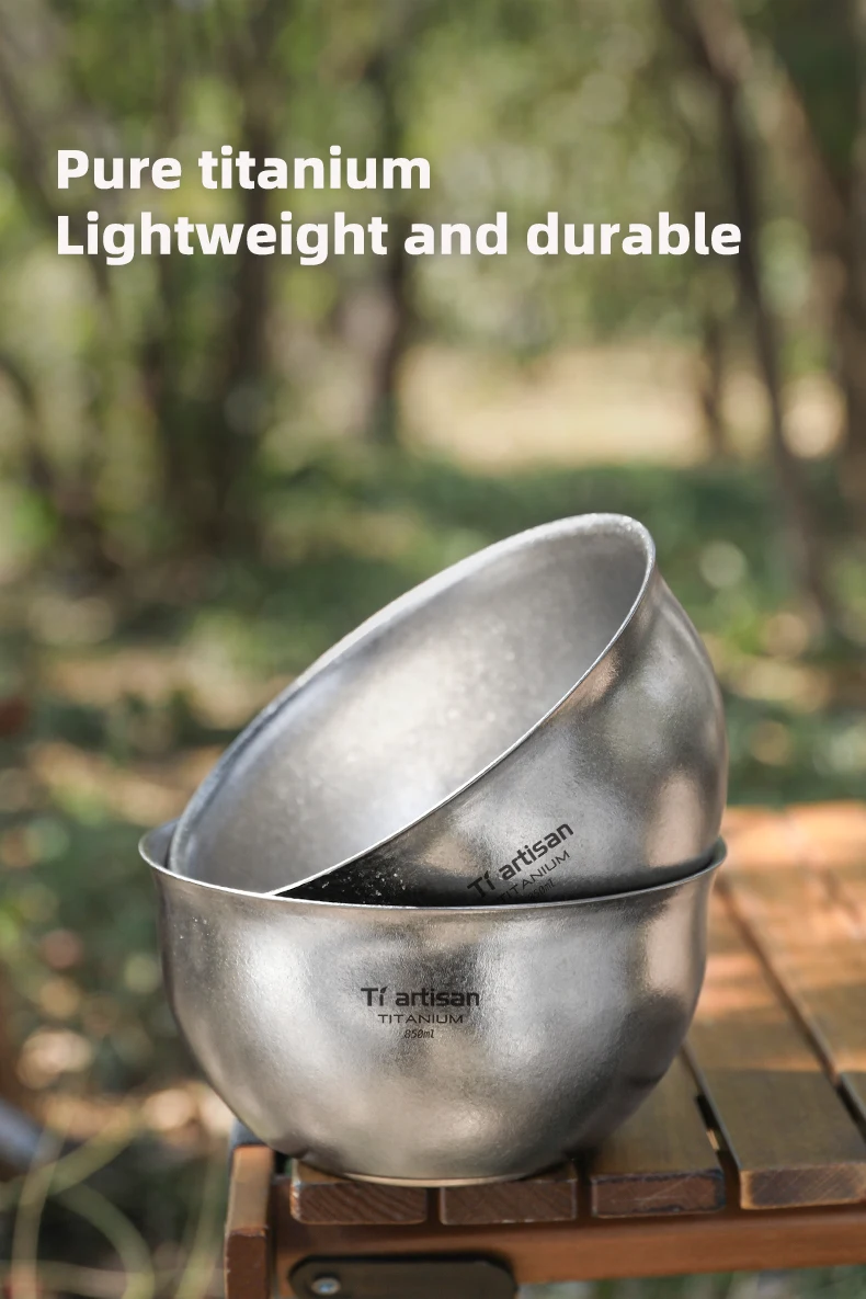 Tiartisan Pure Titanium Ultralight Camping Bowl 850ml Double Layer Non-Scalded Soup Bowl Outdoor Picnic Portable Food Container