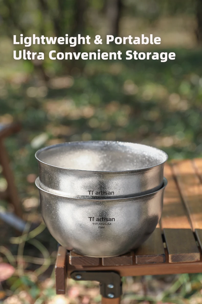 Tiartisan Pure Titanium Ultralight Camping Bowl 850ml Double Layer Non-Scalded Soup Bowl Outdoor Picnic Portable Food Container
