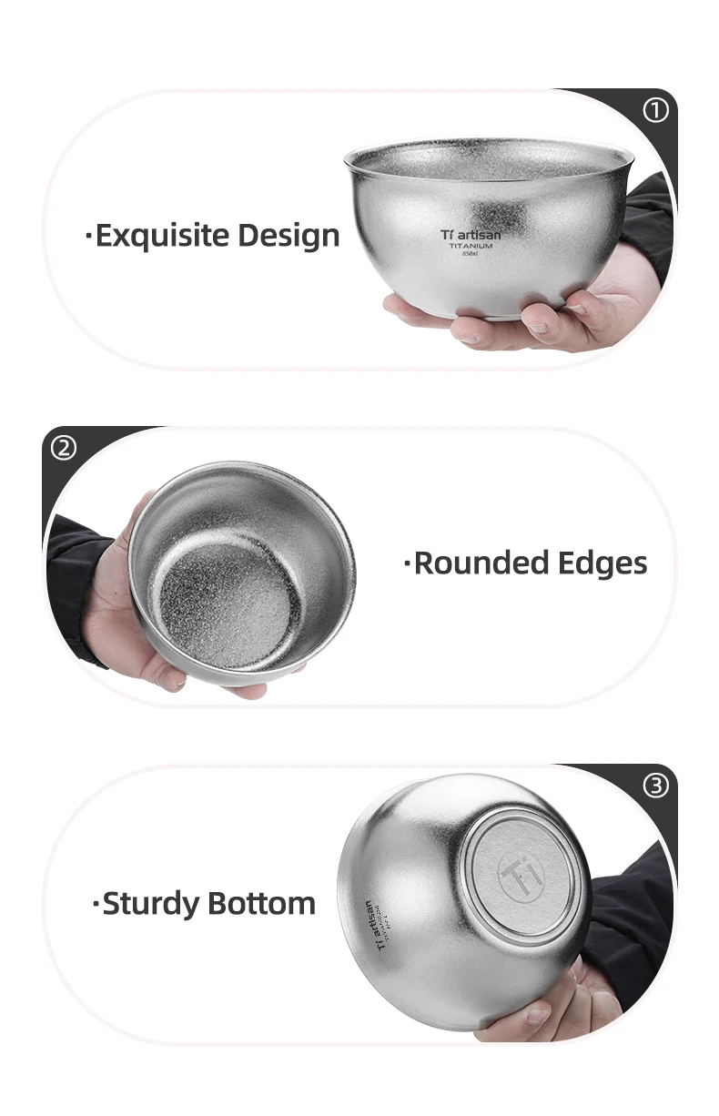 Tiartisan Pure Titanium Ultralight Camping Bowl 850ml Double Layer Non-Scalded Soup Bowl Outdoor Picnic Portable Food Container