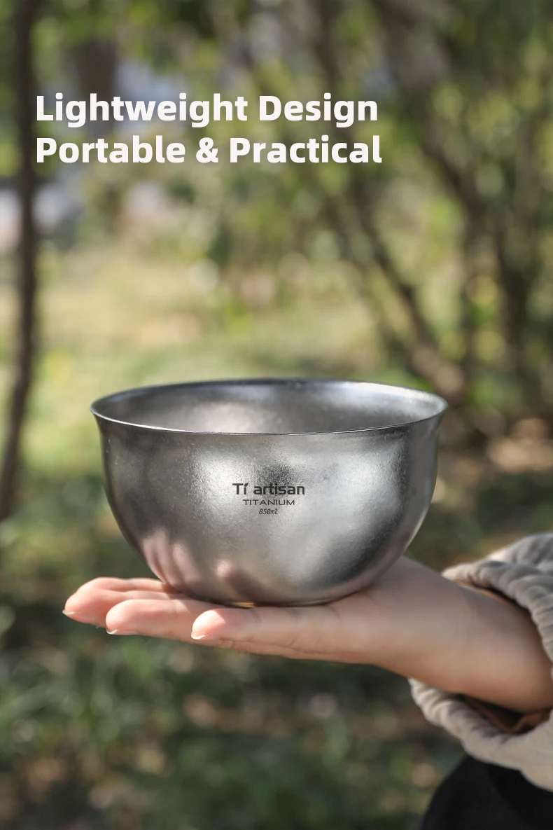 Tiartisan Pure Titanium Ultralight Camping Bowl 850ml Double Layer Non-Scalded Soup Bowl Outdoor Picnic Portable Food Container