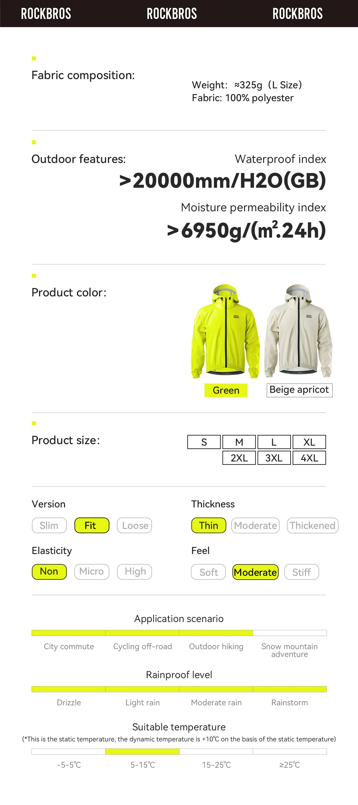 ROCKBROS Cycling Raincoat Hooded Jacket Waterproof Breathable Leisure Coat Trekking Men Women Outdoor Sports Clothing Raincoat