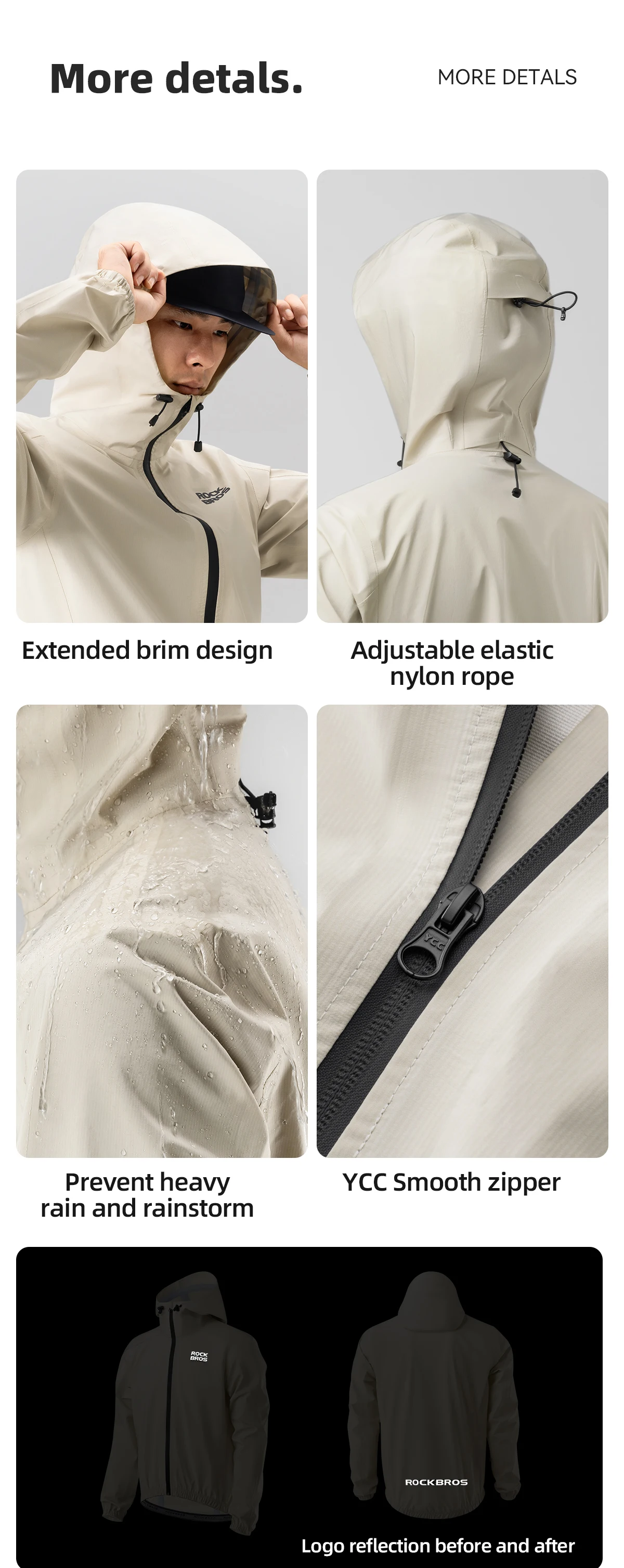 ROCKBROS Cycling Raincoat Hooded Jacket Waterproof Breathable Leisure Coat Trekking Men Women Outdoor Sports Clothing Raincoat