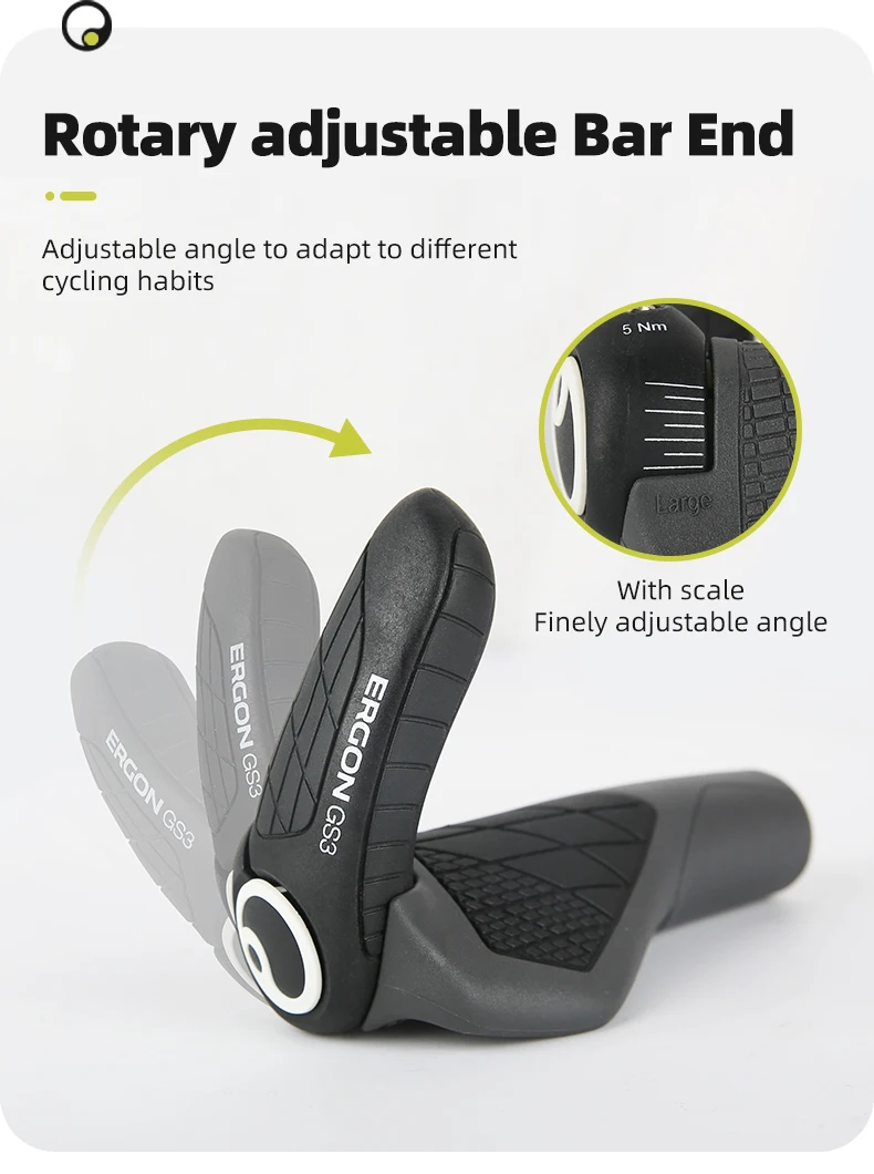 ERGON GS3 Bicycle Handlebar Grip Anti-slip Rubber Grips MTB Cycling Handle Grips Bike Bar End Adjustable Mount Hand Covers 5Nm