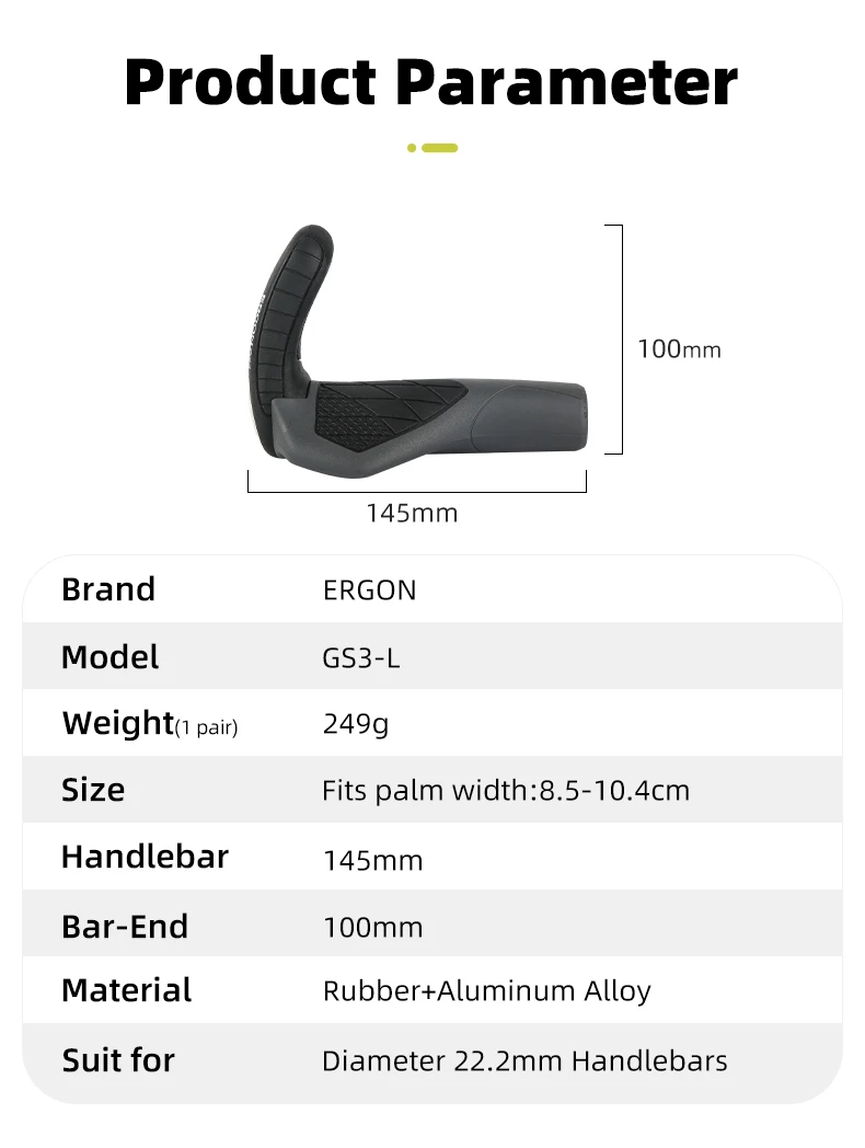 ERGON GS3 Bicycle Handlebar Grip Anti-slip Rubber Grips MTB Cycling Handle Grips Bike Bar End Adjustable Mount Hand Covers 5Nm