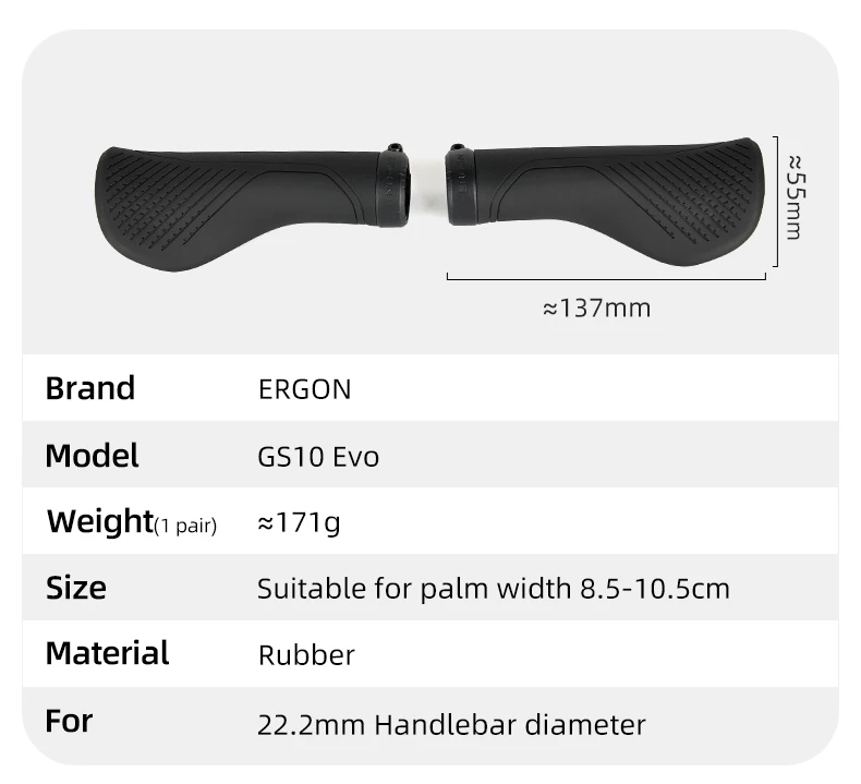 ERGON GS3 Bicycle Handlebar Grip Anti-slip Rubber Grips MTB Cycling Handle Grips Bike Bar End Adjustable Mount Hand Covers 5Nm