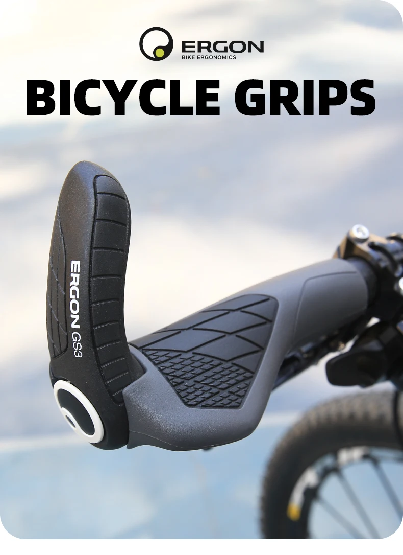 ERGON GS3 Bicycle Handlebar Grip Anti-slip Rubber Grips MTB Cycling Handle Grips Bike Bar End Adjustable Mount Hand Covers 5Nm