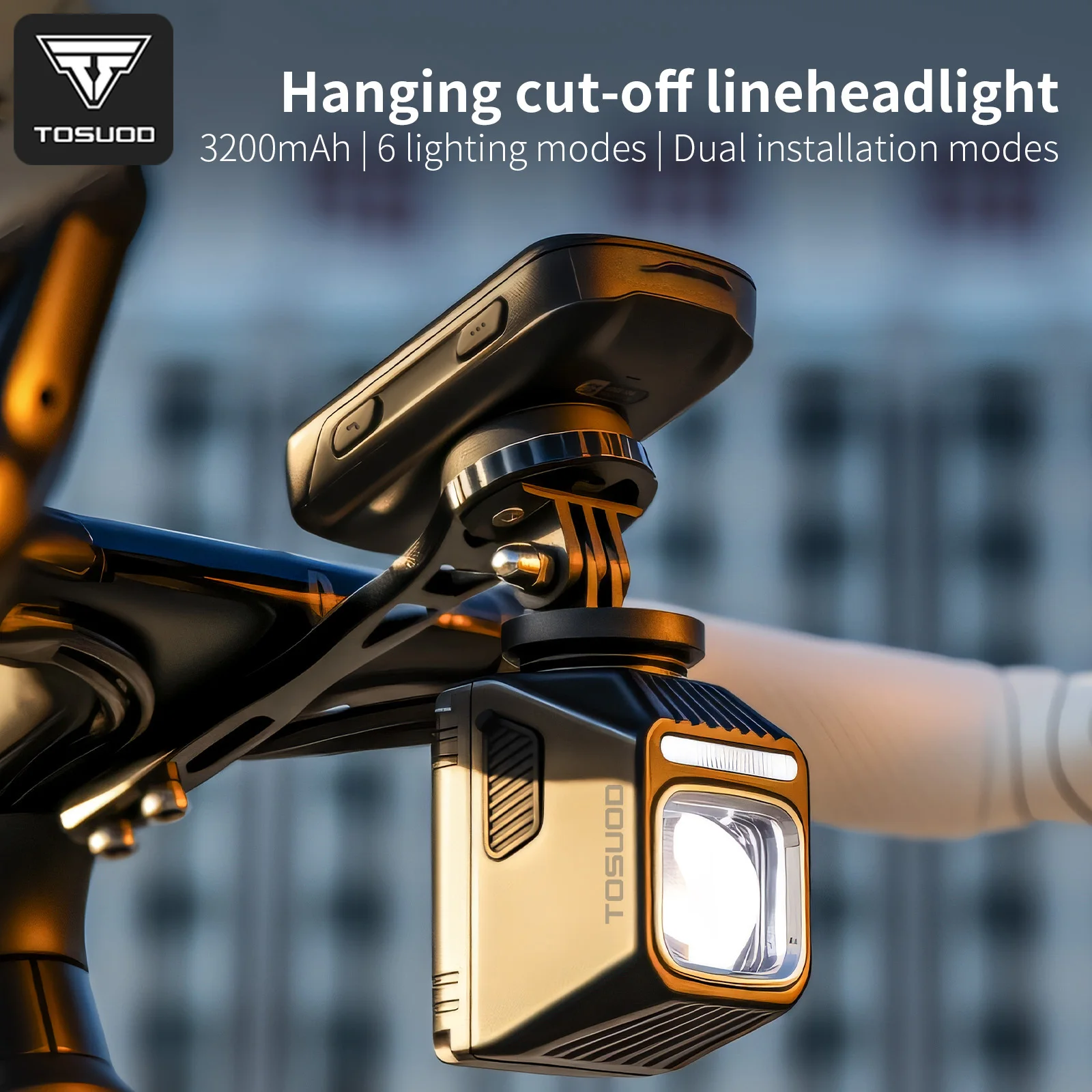 TOSUOD Bicycle Headlight 2000 Lumens 3200mAh Power Type-C Charging Bike LED Flashlight Waterproof 6 Modes Cycling Headlight