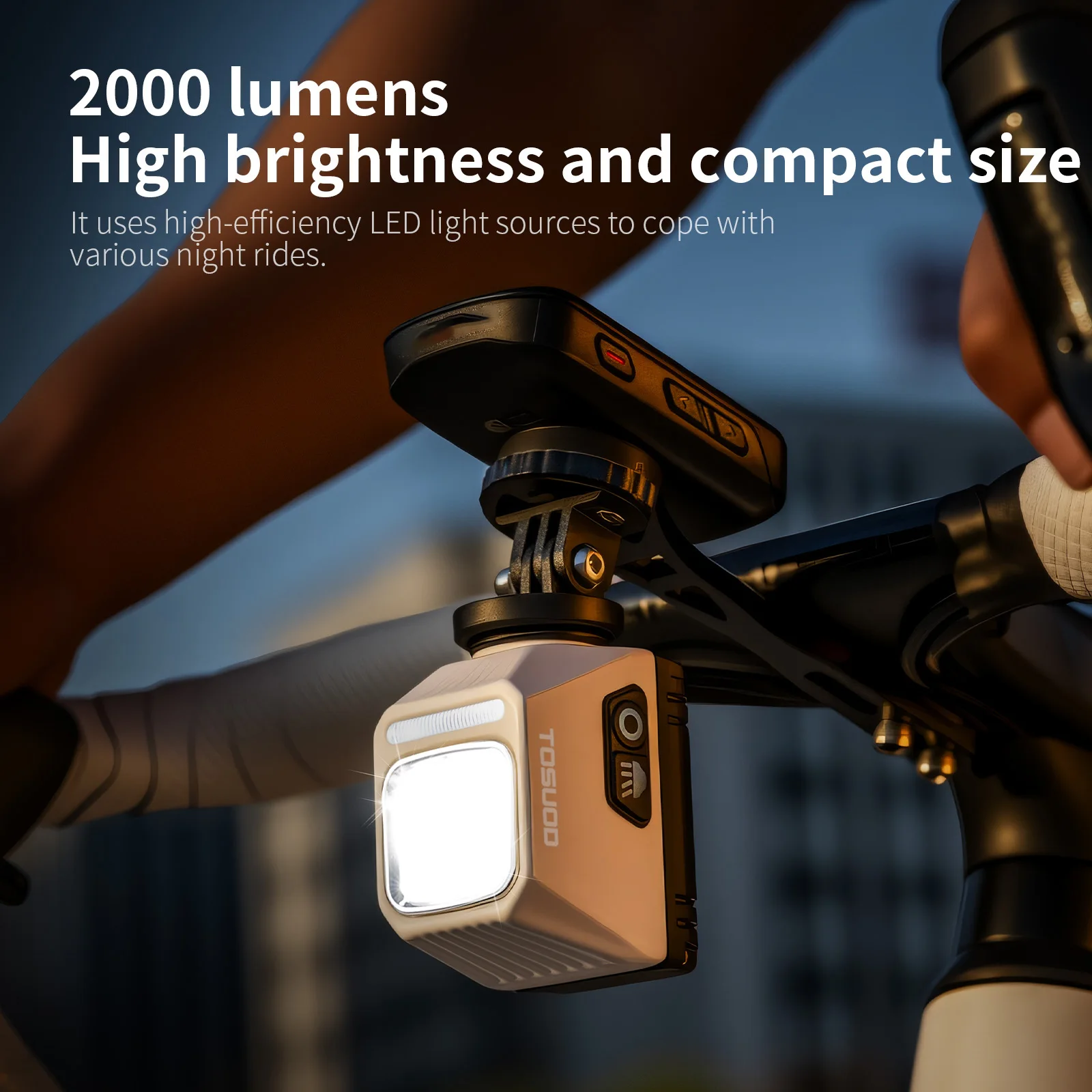 TOSUOD Bicycle Headlight 2000 Lumens 3200mAh Power Type-C Charging Bike LED Flashlight Waterproof 6 Modes Cycling Headlight