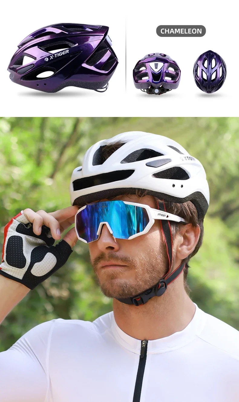 X-TIGER Cycling Helmet LED Tail Light Breathable One-piece Mountain Road Sports Bicycle Helmet Rechargeable with Brim Design