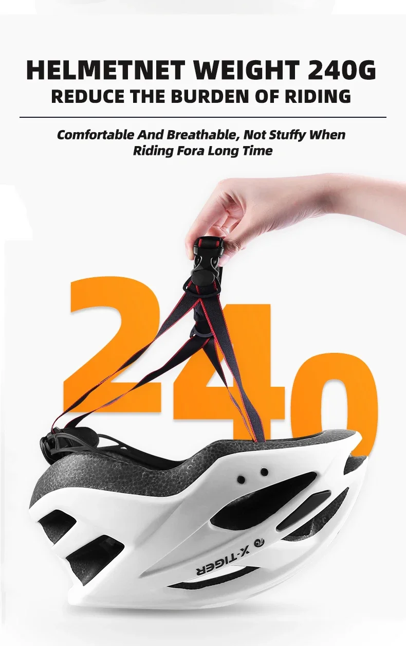X-TIGER Cycling Helmet LED Tail Light Breathable One-piece Mountain Road Sports Bicycle Helmet Rechargeable with Brim Design