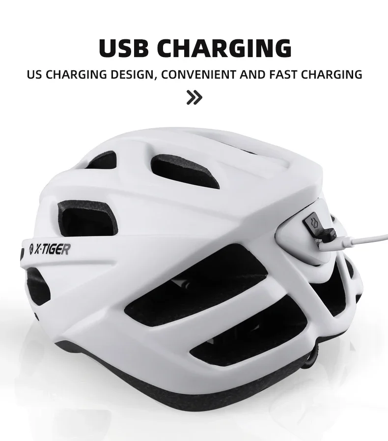 X-TIGER Cycling Helmet LED Tail Light Breathable One-piece Mountain Road Sports Bicycle Helmet Rechargeable with Brim Design