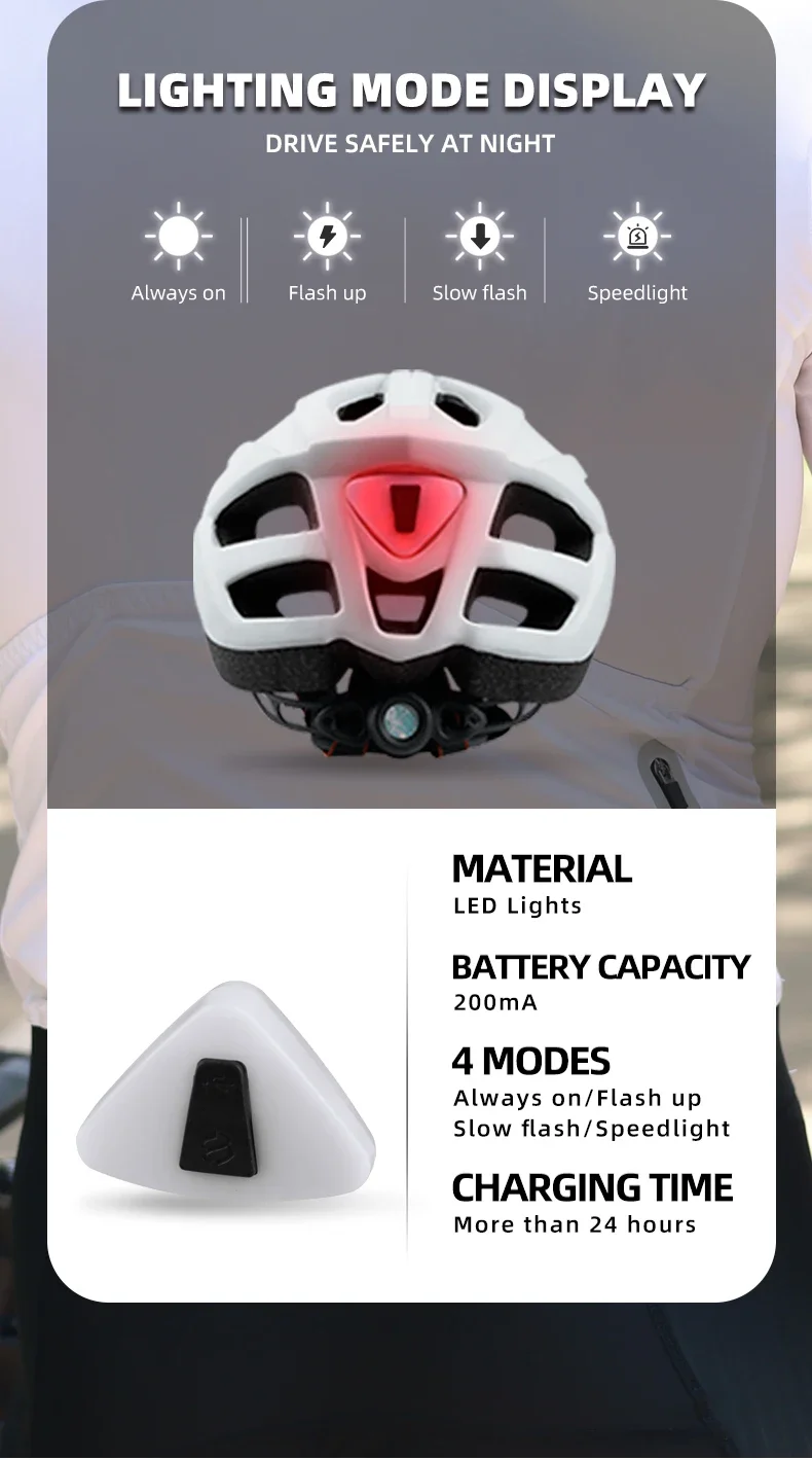 X-TIGER Cycling Helmet LED Tail Light Breathable One-piece Mountain Road Sports Bicycle Helmet Rechargeable with Brim Design