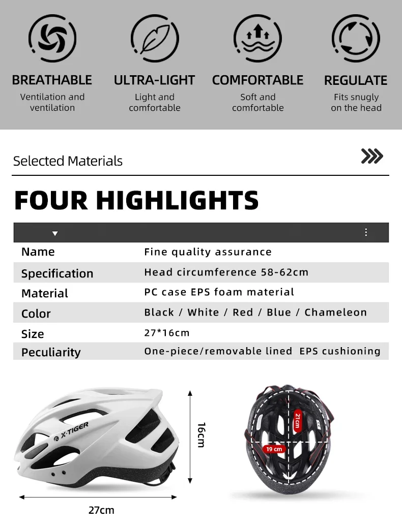 X-TIGER Cycling Helmet LED Tail Light Breathable One-piece Mountain Road Sports Bicycle Helmet Rechargeable with Brim Design