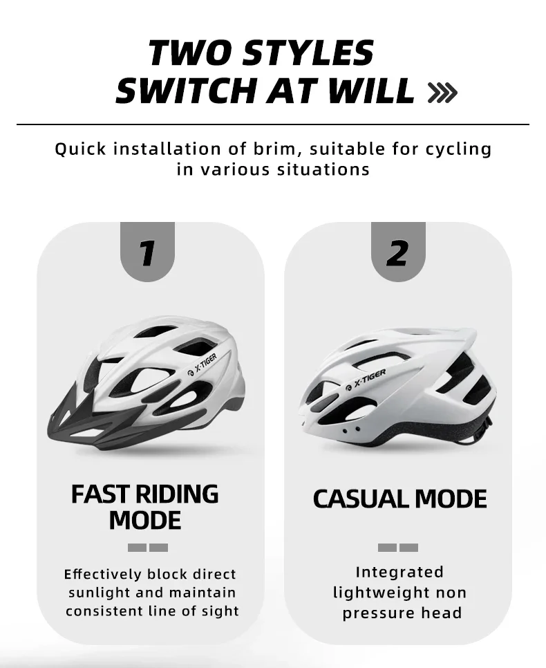 X-TIGER Cycling Helmet LED Tail Light Breathable One-piece Mountain Road Sports Bicycle Helmet Rechargeable with Brim Design