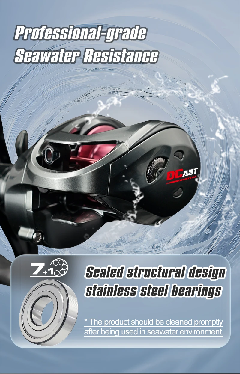 Seasir Dcast Dc Fishing Reel Digital Control Long Cast 7.3:1 7+1BB Max Drag 8.5kg Fresh Saltwater Reel Baitcasting Fishing Coil