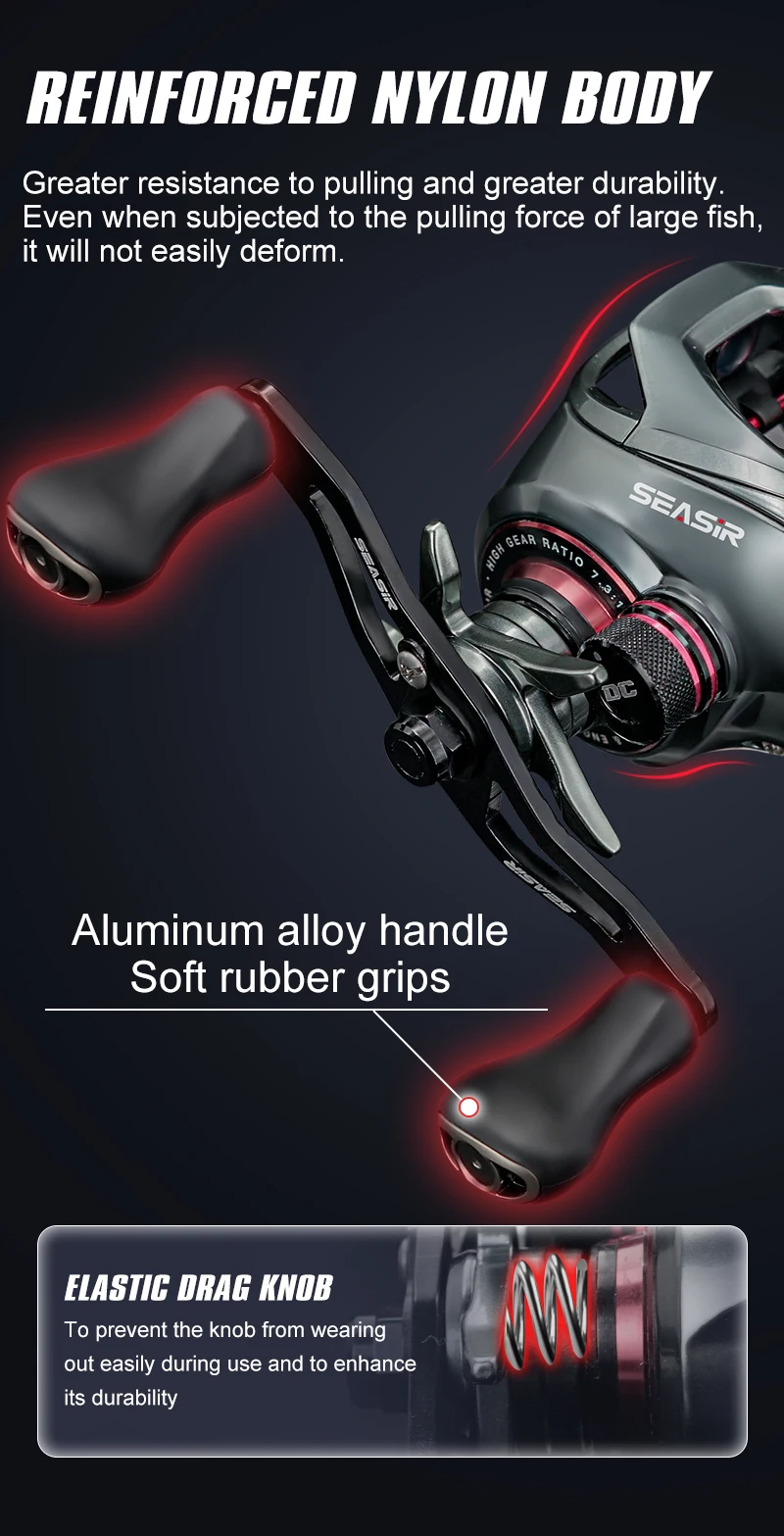 Seasir Dcast Dc Fishing Reel Digital Control Long Cast 7.3:1 7+1BB Max Drag 8.5kg Fresh Saltwater Reel Baitcasting Fishing Coil