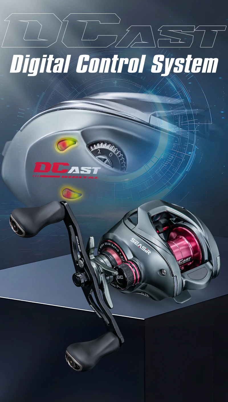 Seasir Dcast Dc Fishing Reel Digital Control Long Cast 7.3:1 7+1BB Max Drag 8.5kg Fresh Saltwater Reel Baitcasting Fishing Coil