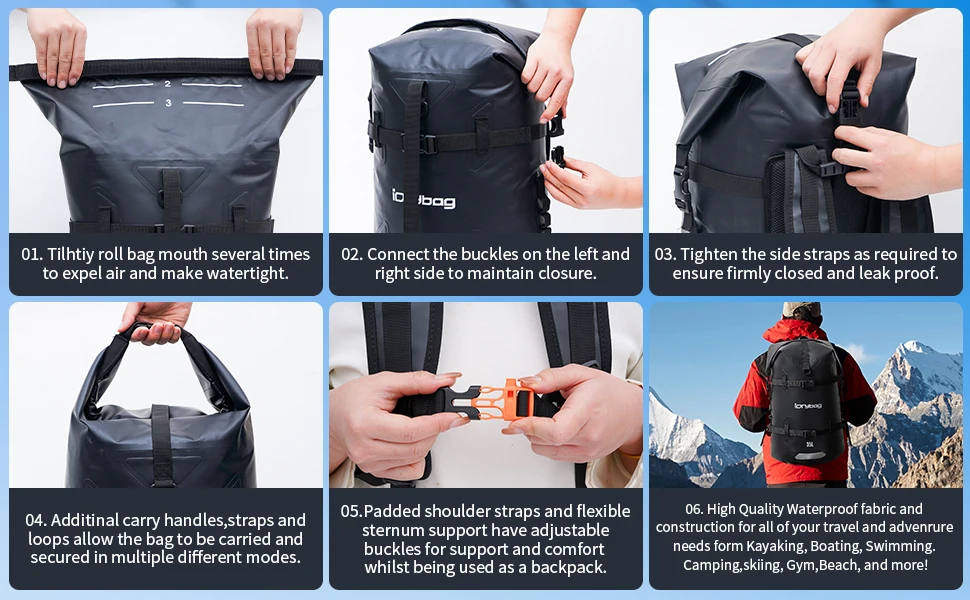 IDrybag Waterproof Bag Backpack for Women Men 35L/55L Dry Bags Waterproof Backpack Reflective Camping Kayaking Fishning Hiking