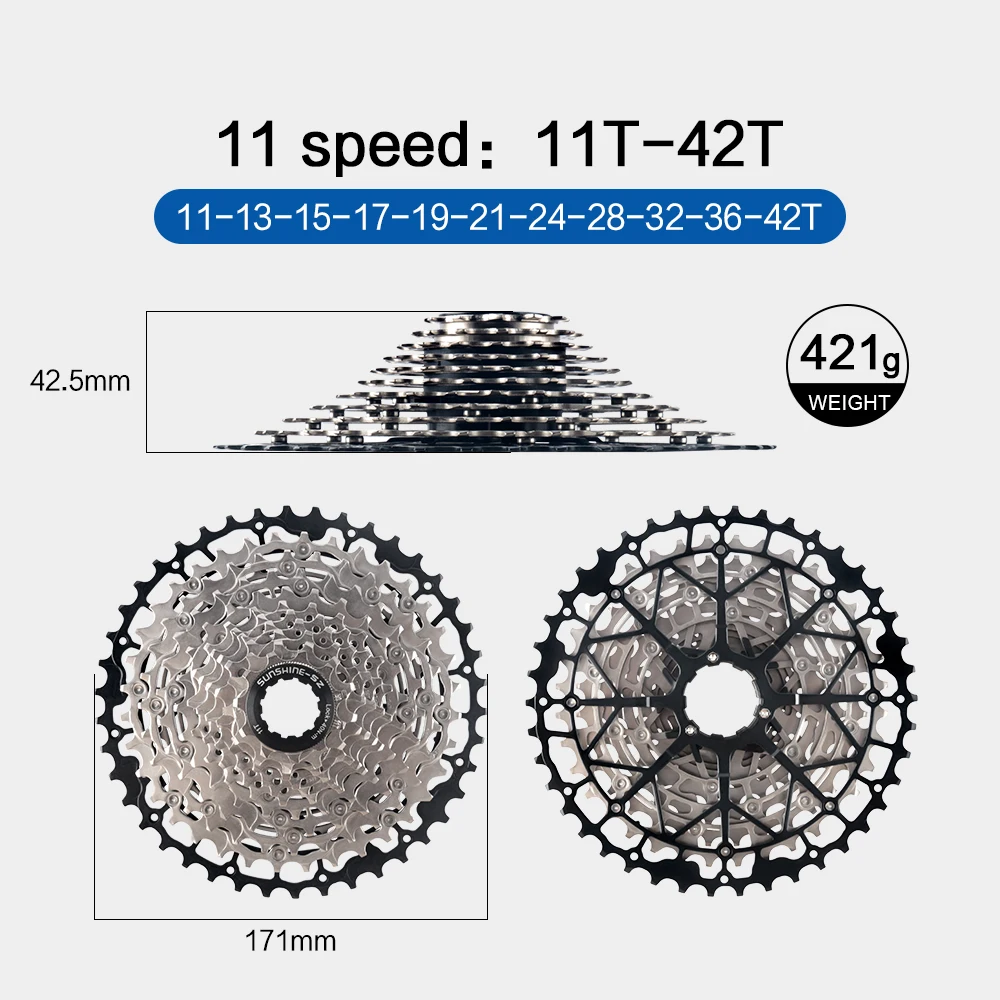 Sunshine 9/10/11/12S 11T-40/42/44/45/46/48/50/52T Hollow Ultralight Mountain Bike Cassette for M4100/5100/6100 HG MTB Flywheel