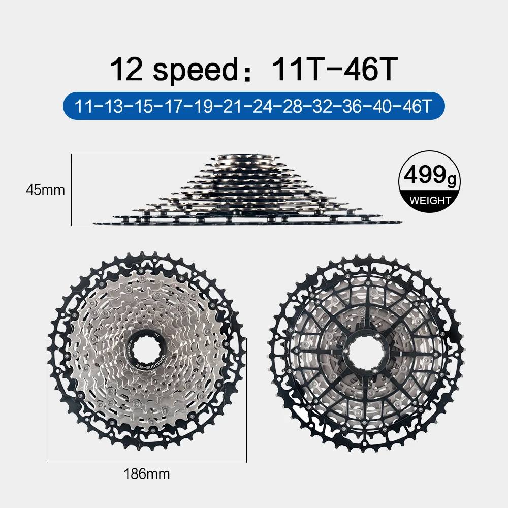 Sunshine 9/10/11/12S 11T-40/42/44/45/46/48/50/52T Hollow Ultralight Mountain Bike Cassette for M4100/5100/6100 HG MTB Flywheel