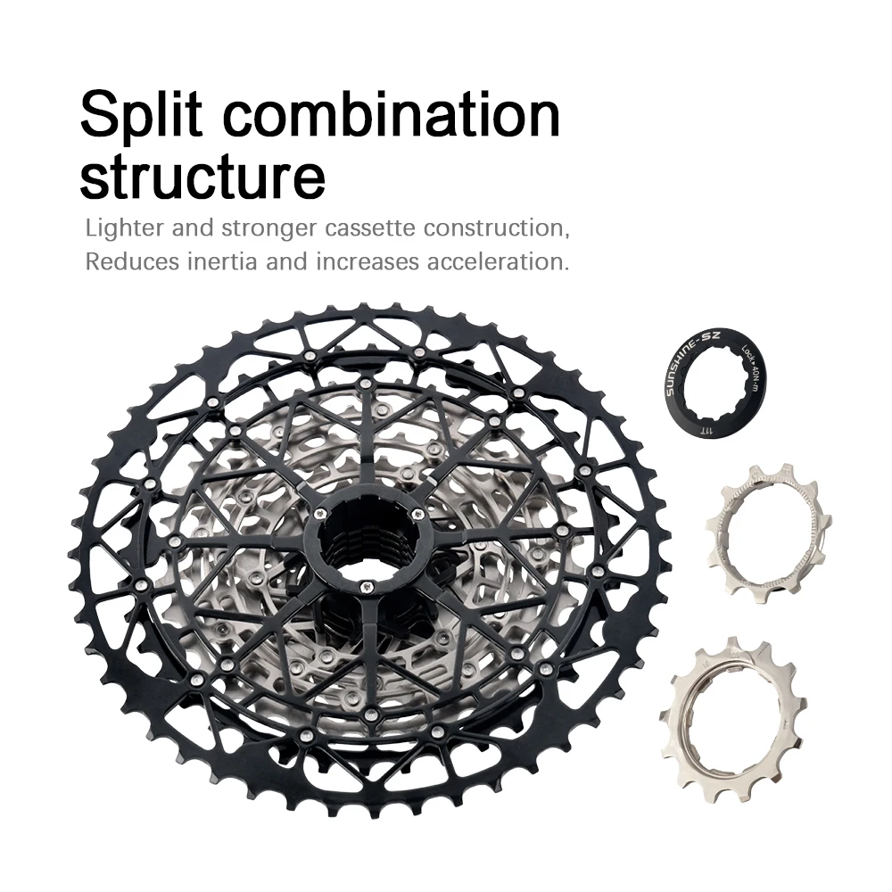 Sunshine 9/10/11/12S 11T-40/42/44/45/46/48/50/52T Hollow Ultralight Mountain Bike Cassette for M4100/5100/6100 HG MTB Flywheel