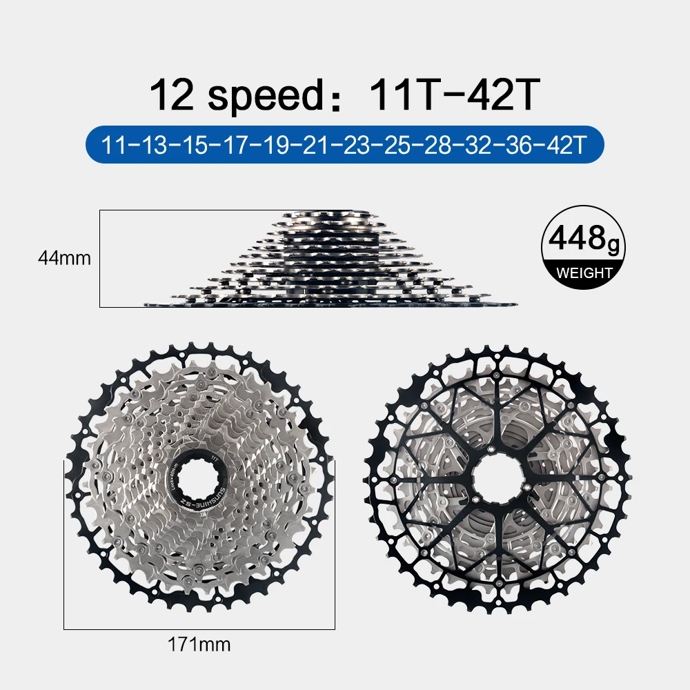 Sunshine 9/10/11/12S 11T-40/42/44/45/46/48/50/52T Hollow Ultralight Mountain Bike Cassette for M4100/5100/6100 HG MTB Flywheel