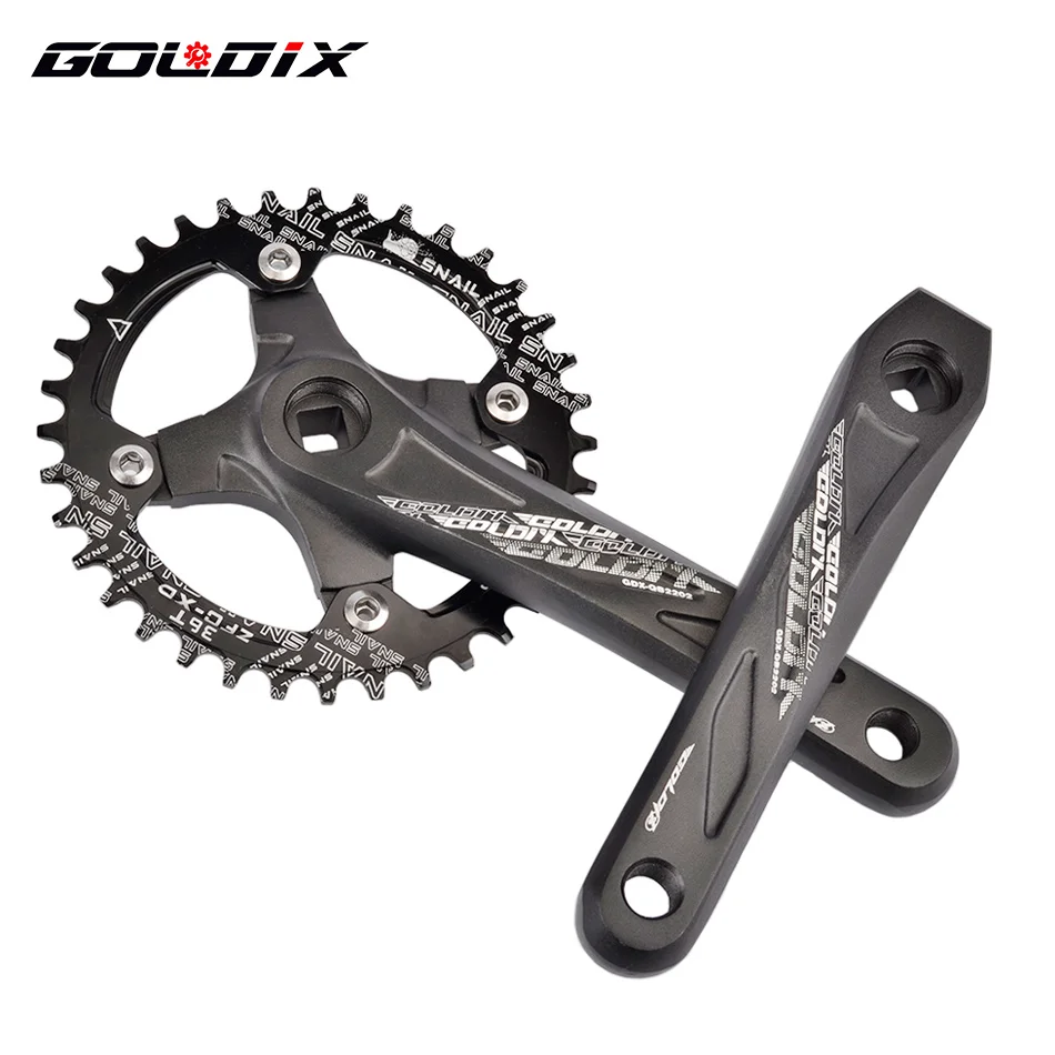 GOLDIX Square Hole Bicycle Crankset Aluminum Alloy MTB Crank 165/170/175mm Length Narrow Wide Teeth 104BCD 32/34/36/38/40/42T