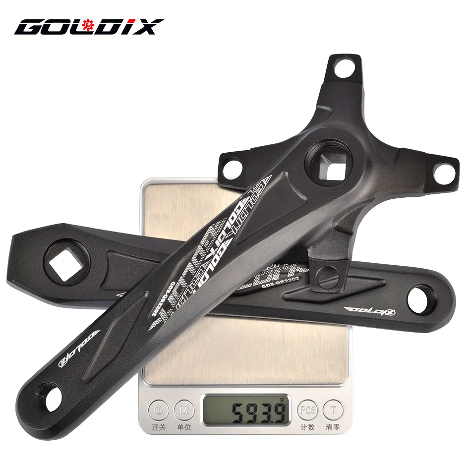 GOLDIX Square Hole Bicycle Crankset Aluminum Alloy MTB Crank 165/170/175mm Length Narrow Wide Teeth 104BCD 32/34/36/38/40/42T