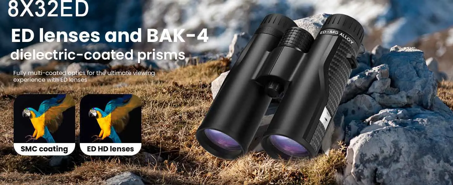 Shuntu 8x32 ED HD Binoculars Waterproof Fogproof with Magnesium Alloy Body BAK4 Prism High Power Telescope Bird Watching Hunting