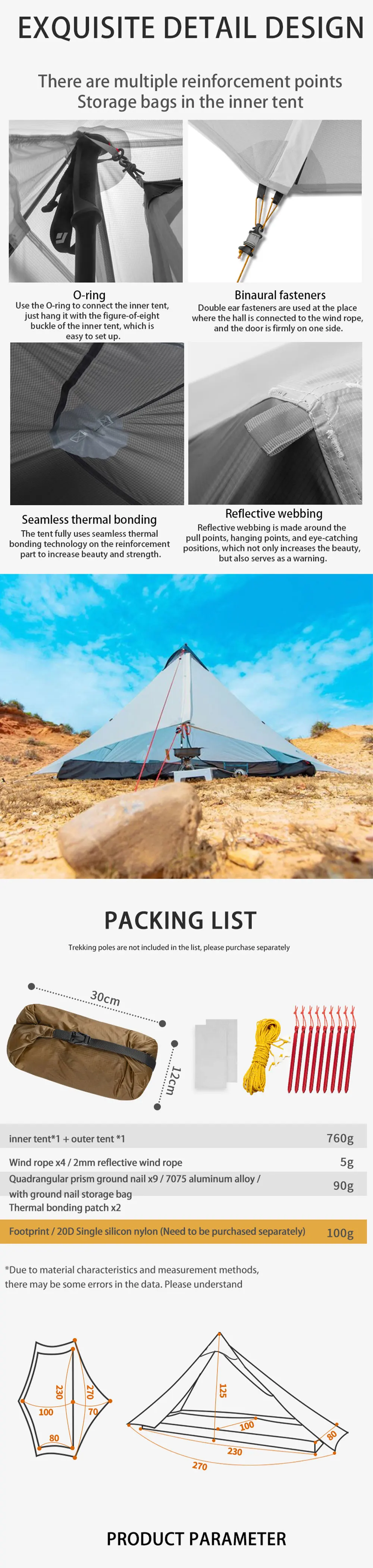 3F UL GEAR LanShan 1 Outdoor Ultralight Camping Tent 1 Person 3 Season Professional 15D Silnylon LanShan1 Rodless Tent
