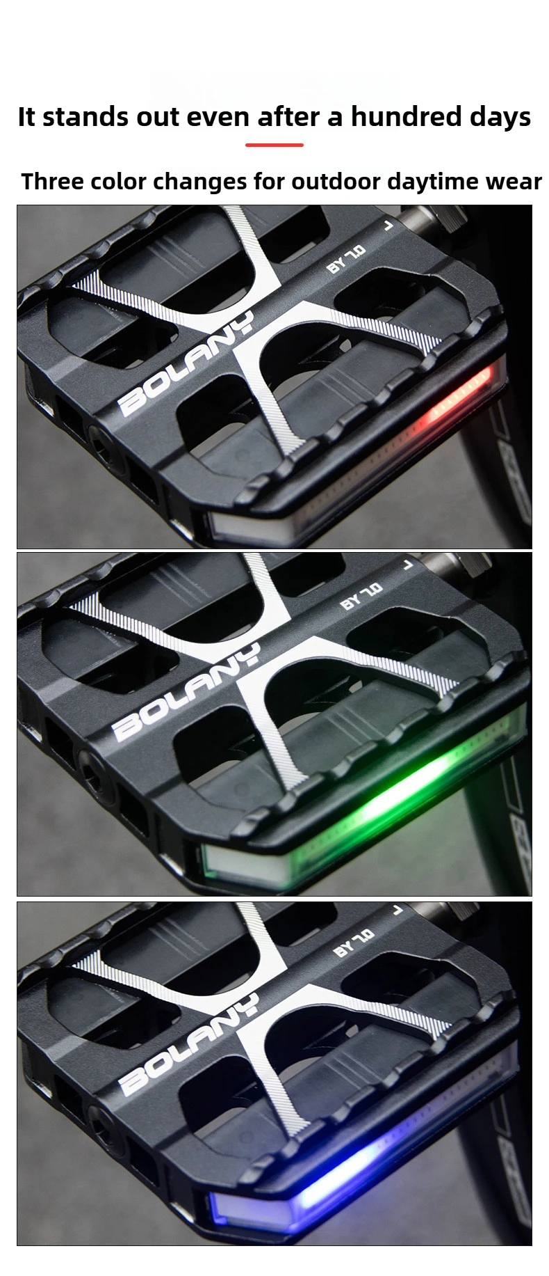 Aluminum Mtb Platform Pedals 3 Bearings Nonslip Lightweight Wide Black Bicycle Pedals with Light for MTB Road Touring Bicycle