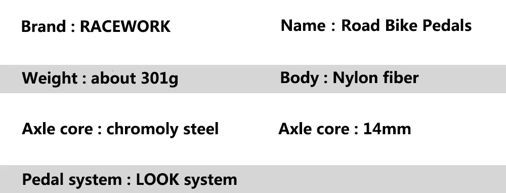RACEWORK Road Bike Pedal Bicycle Self-locking Pedals Cycling Bearing Cleats Clipless For LOOK KEO System With Locking Plate
