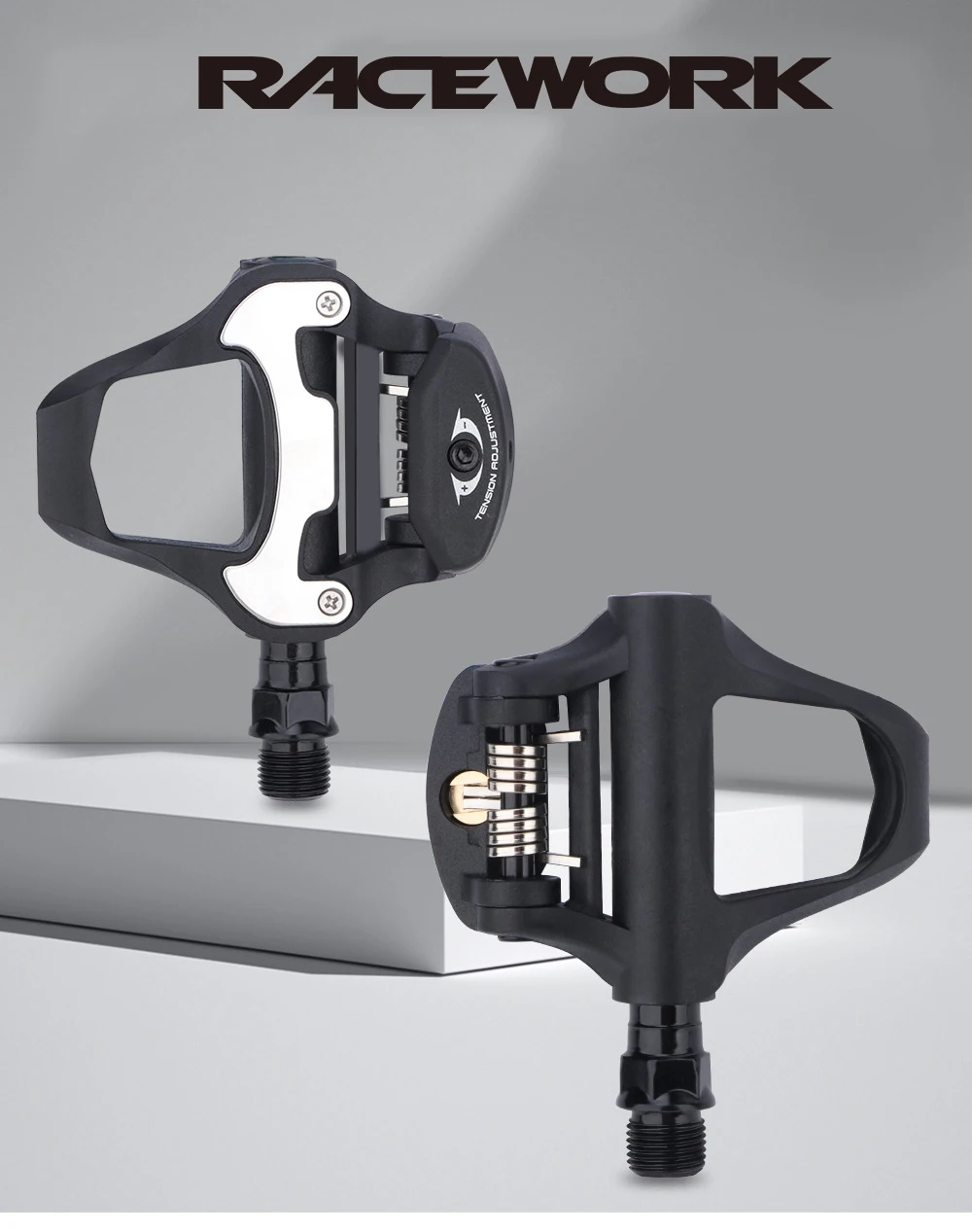 RACEWORK Road Bike Pedal Bicycle Self-locking Pedals Cycling Bearing Cleats Clipless For LOOK KEO System With Locking Plate