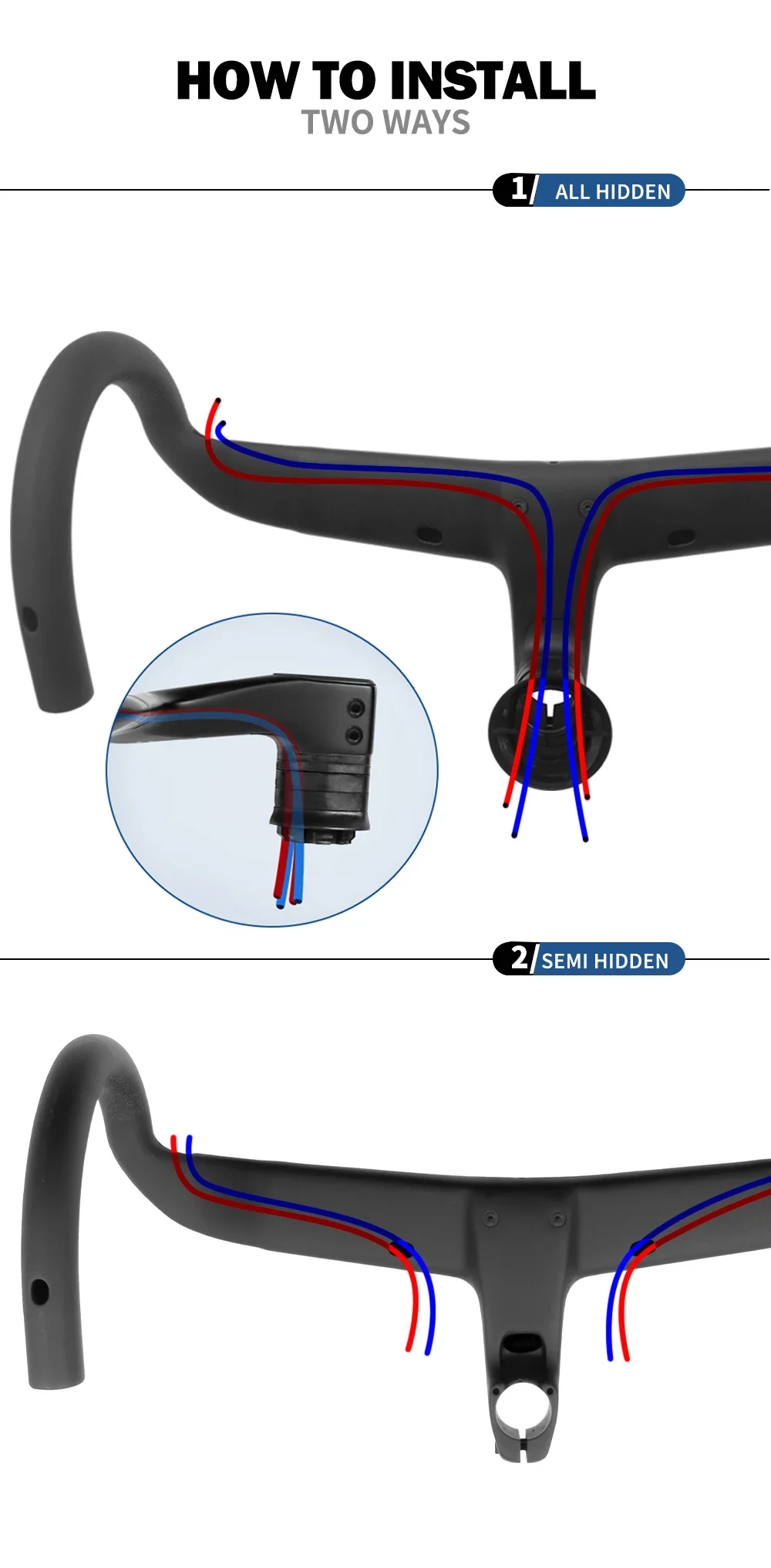 Full Carbon Fiber Bicycle Cockpit, Road Bike Internal Cable Integrated Handlebar Di2 With Mount & Spacer, Clip Diameter 28.6mm