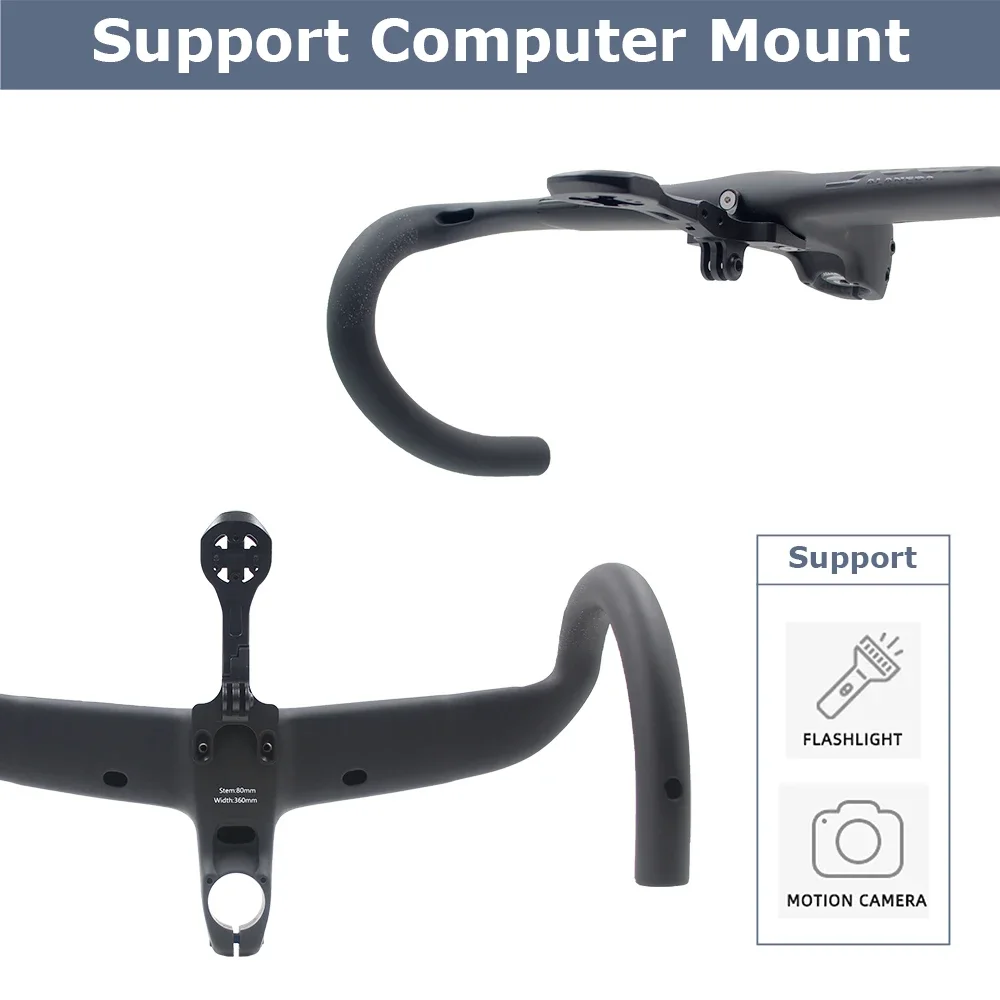 Full Carbon Fiber Bicycle Cockpit, Road Bike Internal Cable Integrated Handlebar Di2 With Mount & Spacer, Clip Diameter 28.6mm