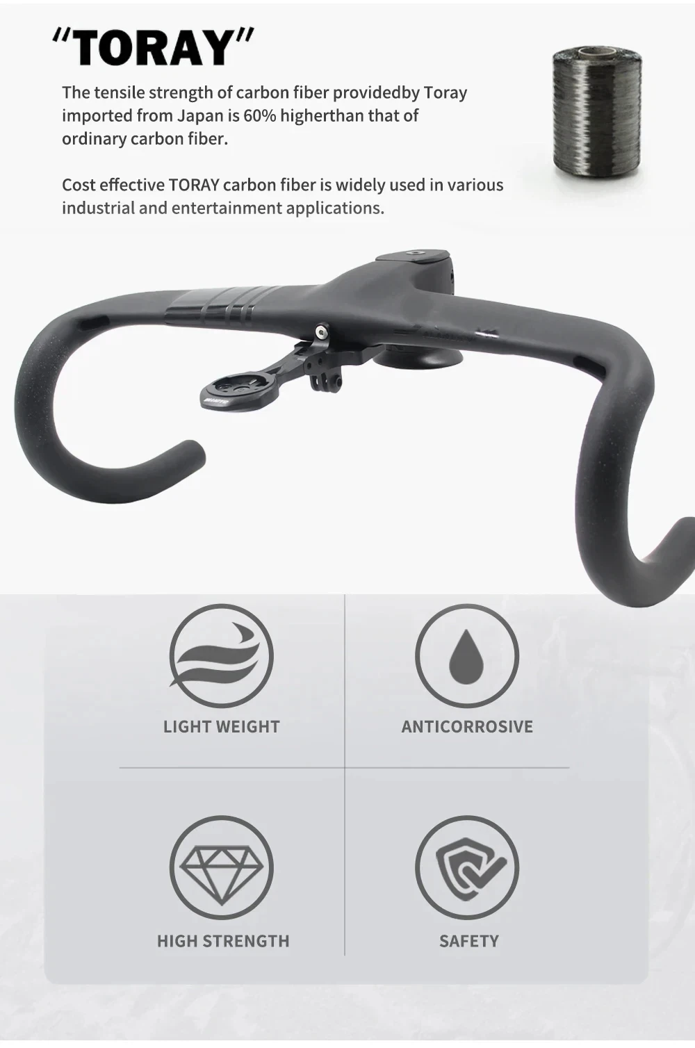 Full Carbon Fiber Bicycle Cockpit, Road Bike Internal Cable Integrated Handlebar Di2 With Mount & Spacer, Clip Diameter 28.6mm