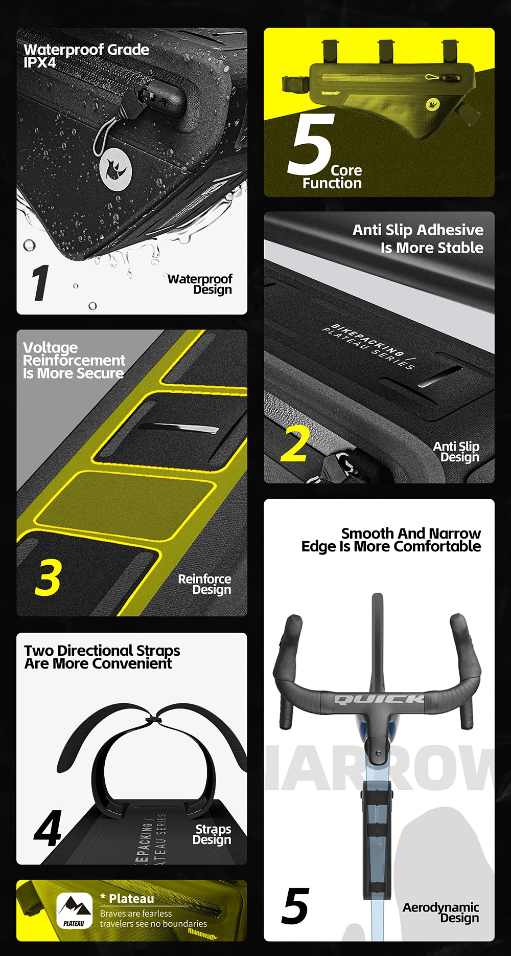 Rhinowalk Bike Frame Bag 1.7/2.6L IPX4 Waterproof Triangle Tube Bag Anti-slip Paint-safe For Mtb&Road Bike Cycling Bikepacking