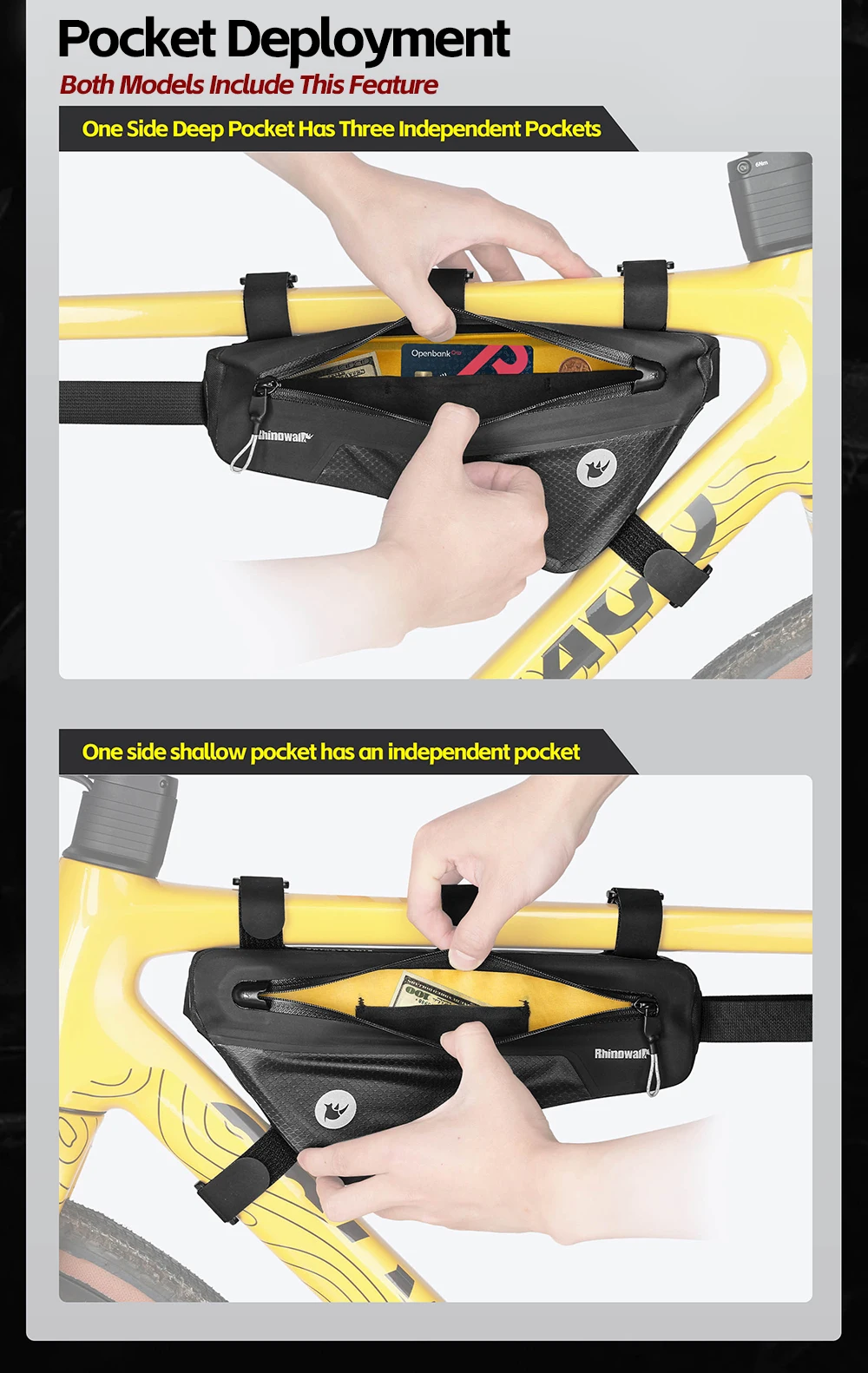 Rhinowalk Bike Frame Bag 1.7/2.6L IPX4 Waterproof Triangle Tube Bag Anti-slip Paint-safe For Mtb&Road Bike Cycling Bikepacking