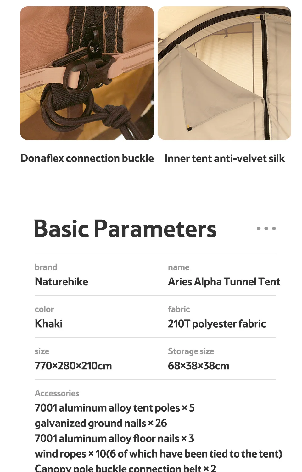 Naturehike Aries Alpha Tunnel Tent Waterproof PU2000 Camping Outdoor Travel Large Space Tent Picnic Hiking Fishing Resting Camp