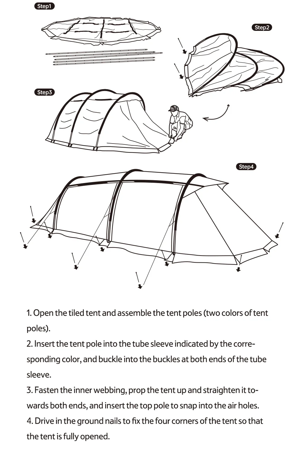 Naturehike Aries Alpha Tunnel Tent Waterproof PU2000 Camping Outdoor Travel Large Space Tent Picnic Hiking Fishing Resting Camp